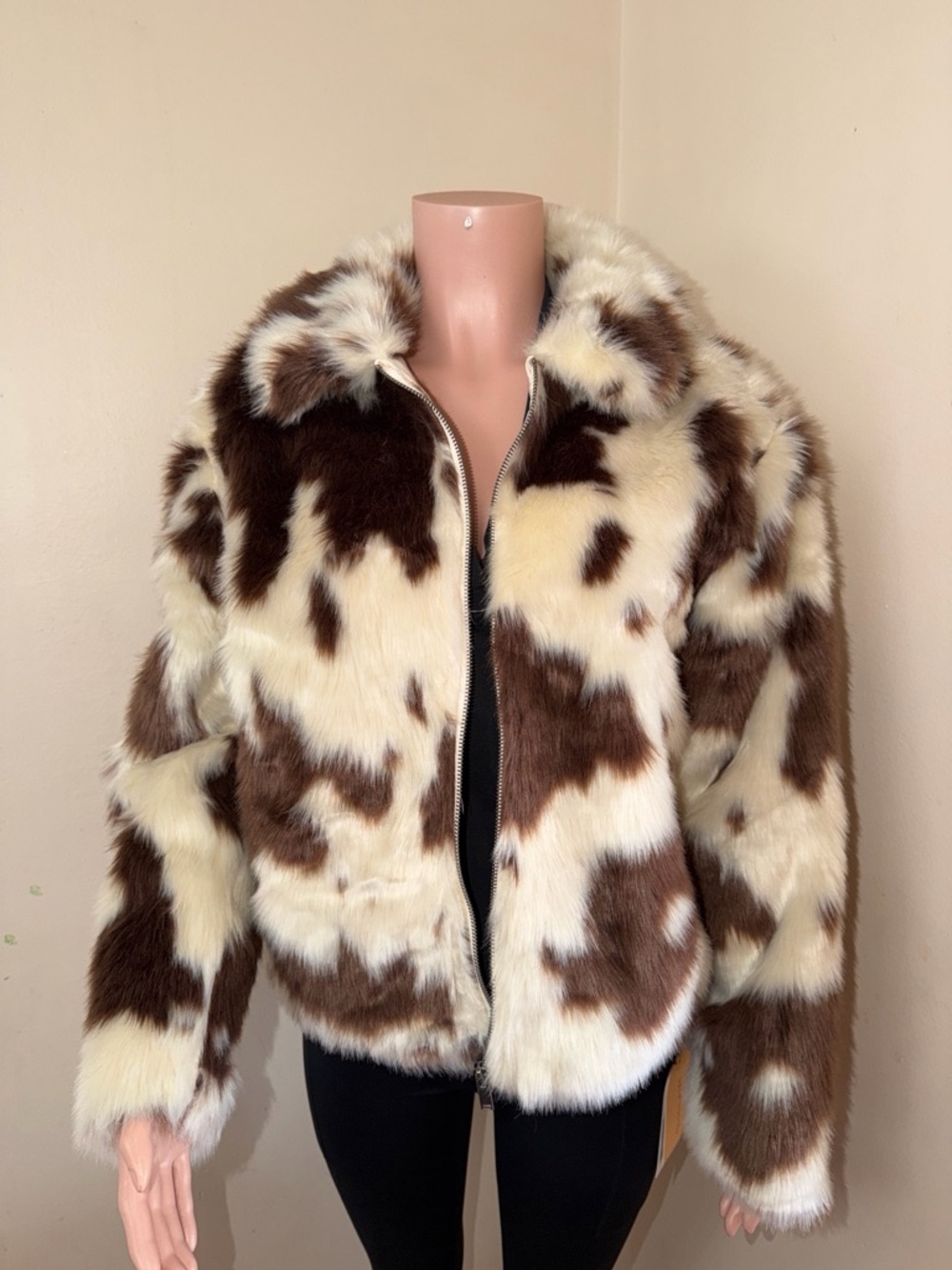 wild fable Brown & Cream Faux Fur Two-Tone Zip Jacket